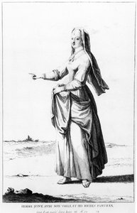 Donna ebrea francese con il suo velo e i suoi ricchi ornamenti, illustrazione da Dictionnaire Historique de la Bible, 1722 da Augustin Calmet